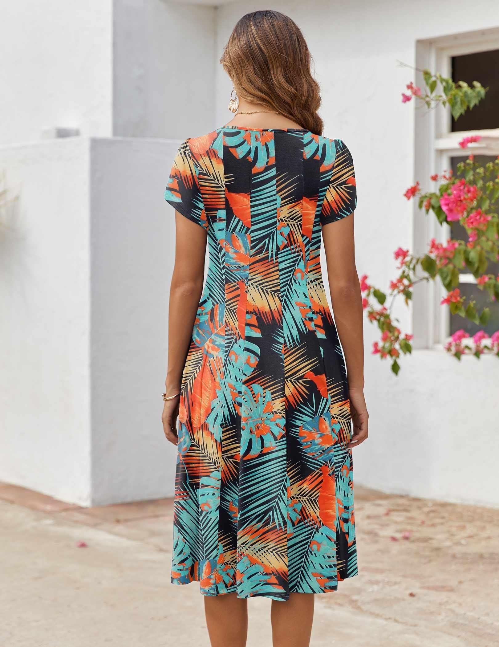 Zeagoo Vestidos casuales de verano para mujer, de manga corta, acampanado, vestido de playa suelto