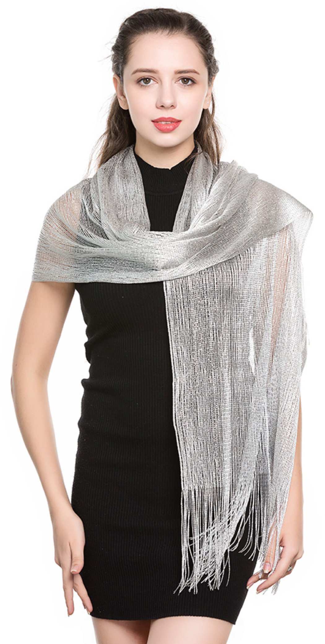 World of Shawls Scarfs and Wraps for Evening Dresses - Sheer Bridal Women's Scarves for Prom, Wedding, Party (Light Silver)