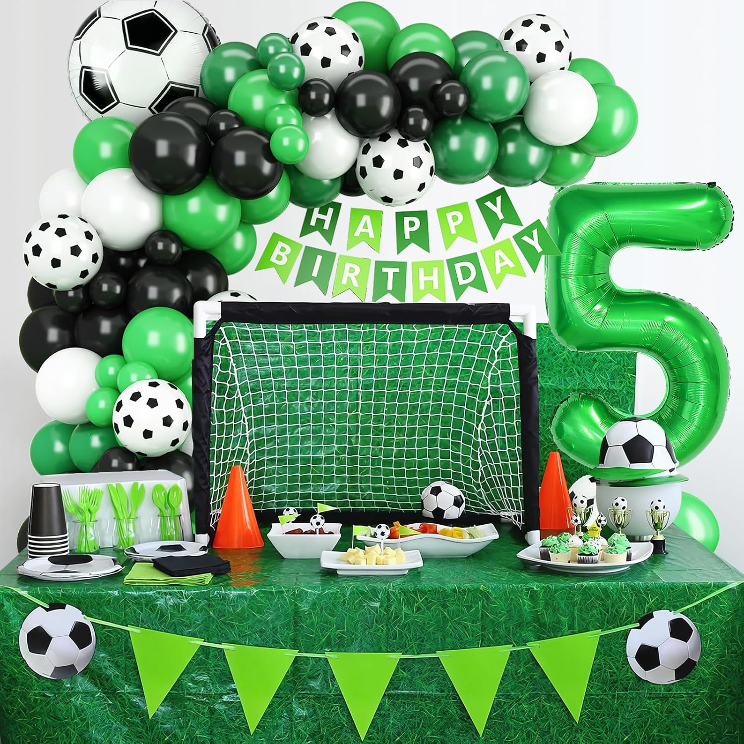 5th Birthday Soccer Balloon Arch,5th Soccer Garland Kit with Green Number 5 Balloon Football Balloons for Boys Kids 5 Birthday Party Decorations - Image 7