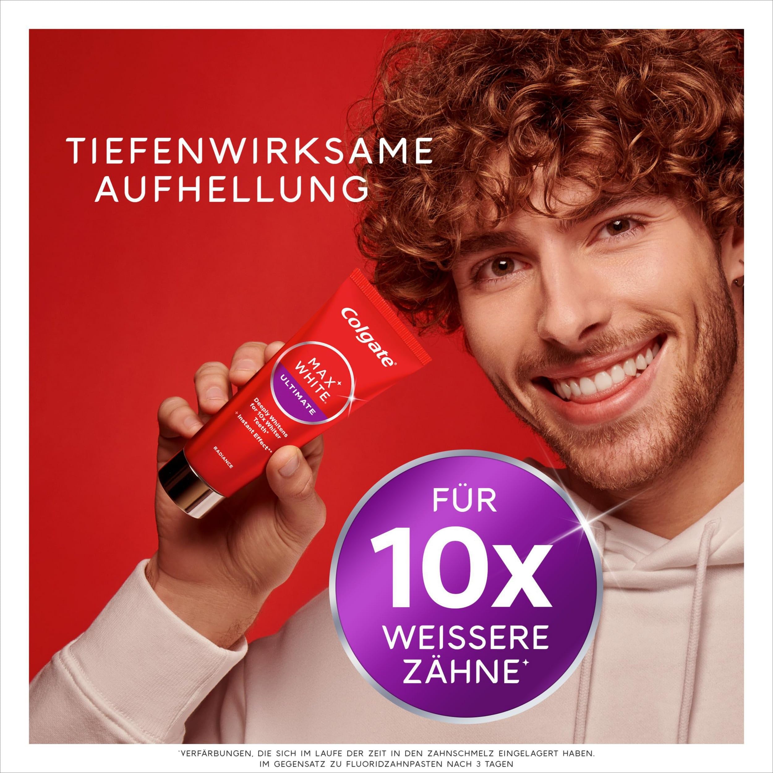 Colgate Max White Ultimate Radiance pasta do zębów 75 ml | natychmiastowe rozjaśnienie zębów* | Colgate pasta do zębów usuwa głęboko osadzone przebarwienia** | Delikatna dla szkliwa zębów