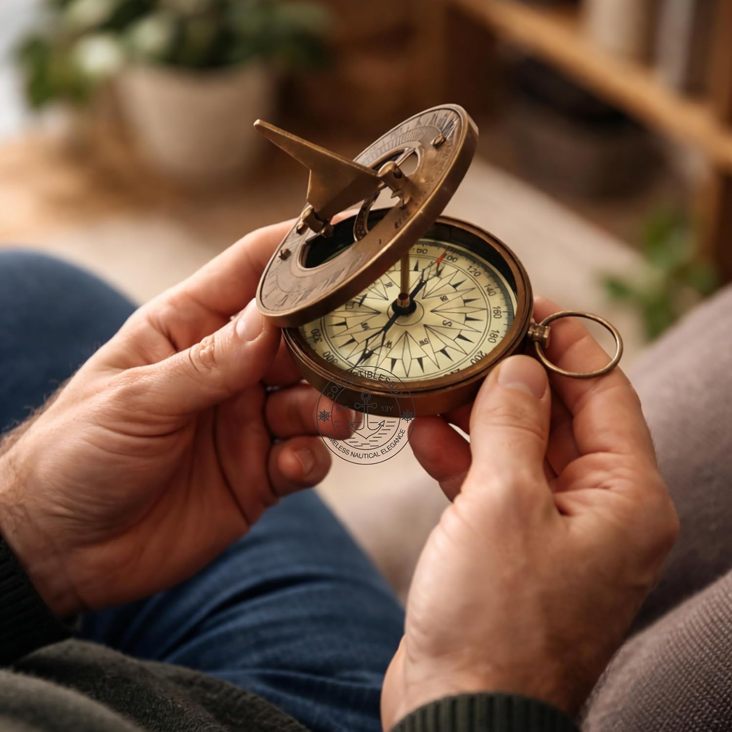 Vintage Navigational Compass Functional Tool Home & Table Decor Nautical Sundial Compass Round Brass Finish