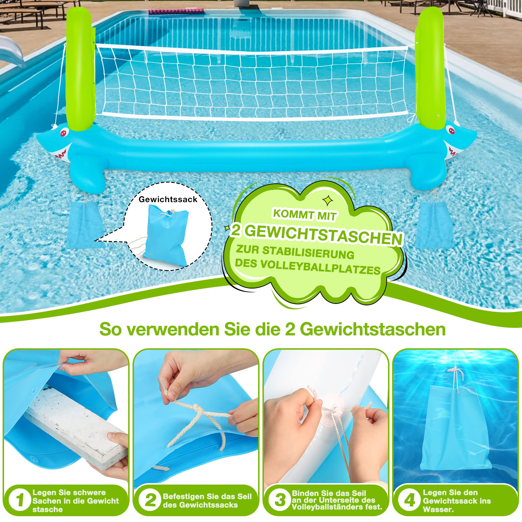 Pool Volleyball Game - 304 Zentimeter Aufblasbare Pool Float Set mit Volleyballnetz und Basketballkörben- Pool Volleyball Spiel für Kinder und Erwachsene (304 x 110 Zentimeter)