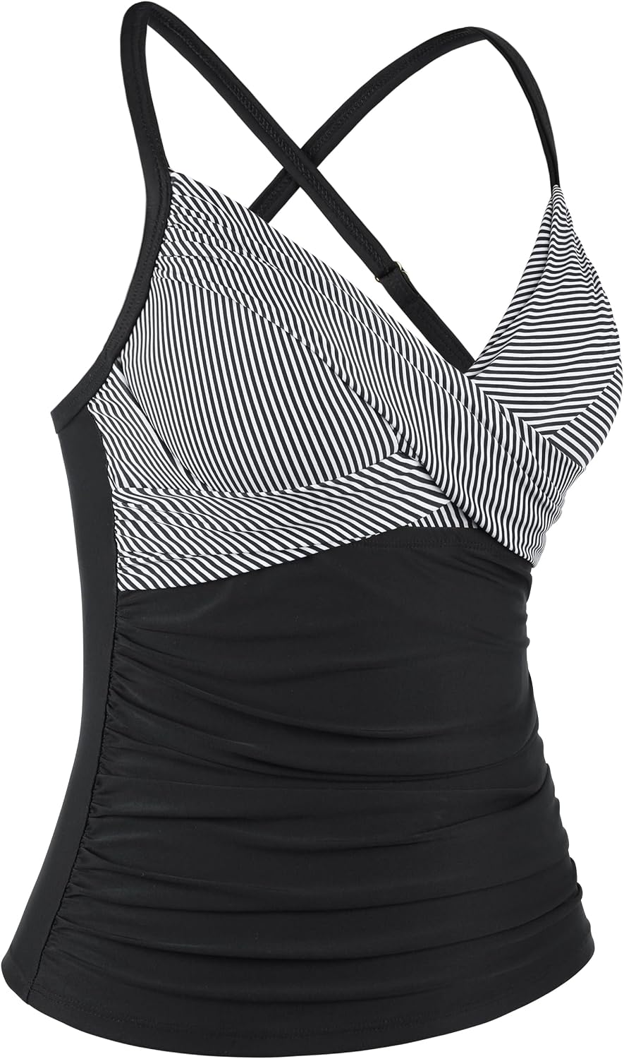 Mycoco Women's Underwire Tankini Top Cross Front V Neck Push Up Swim Top Ruched Tummy Control Bathing Suit Tops