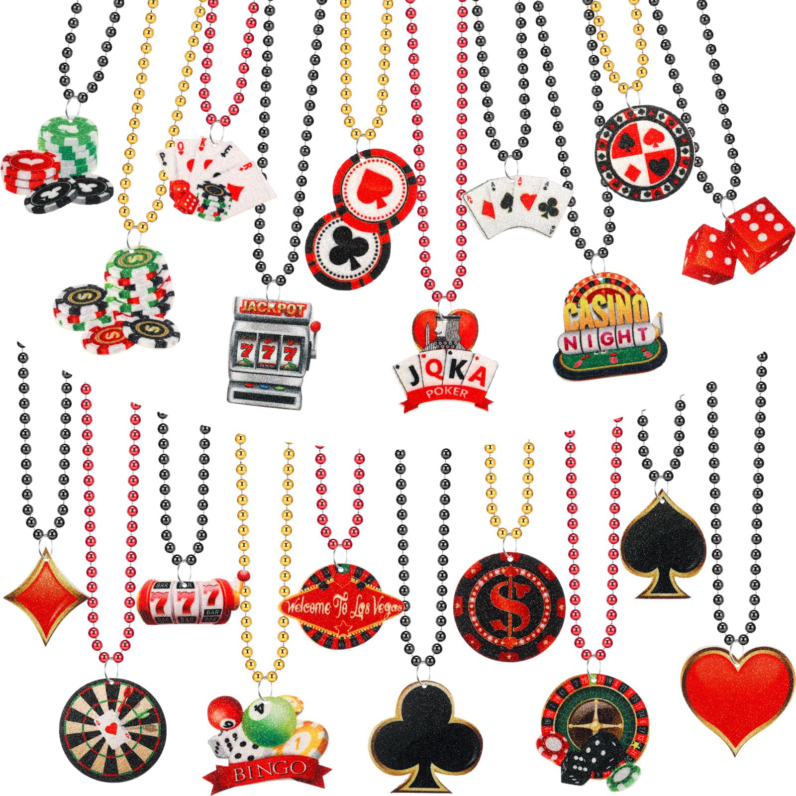 Ecally 100 Pcs Beaded Necklaces - 20 Styles Casino Dice Dollar Sign Necklaces for Casino Theme Party Favors