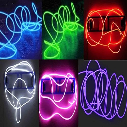 cable de neón electroluminiscente estroboscópico, paquete de 6 (azul, verde, rojo, rosa, violeta, blanco) + 3 controladores de modo de batería