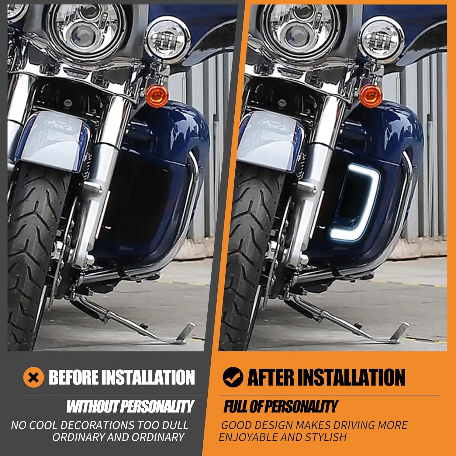 Motorcycle LED Fairing Lower Grills Turn Signal Light Running Light Fit for Harley Touring Street Gilde Road Gilde Electra Glide Ultra Limited 2014-2023 (Black)