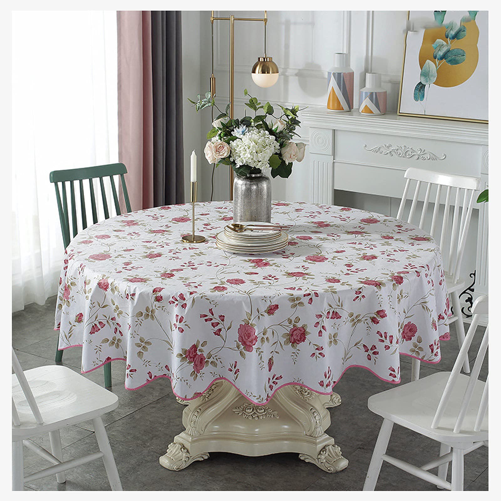 Nappe ronde en PU facile à nettoyer et résistante à l'huile pour repas sans taches