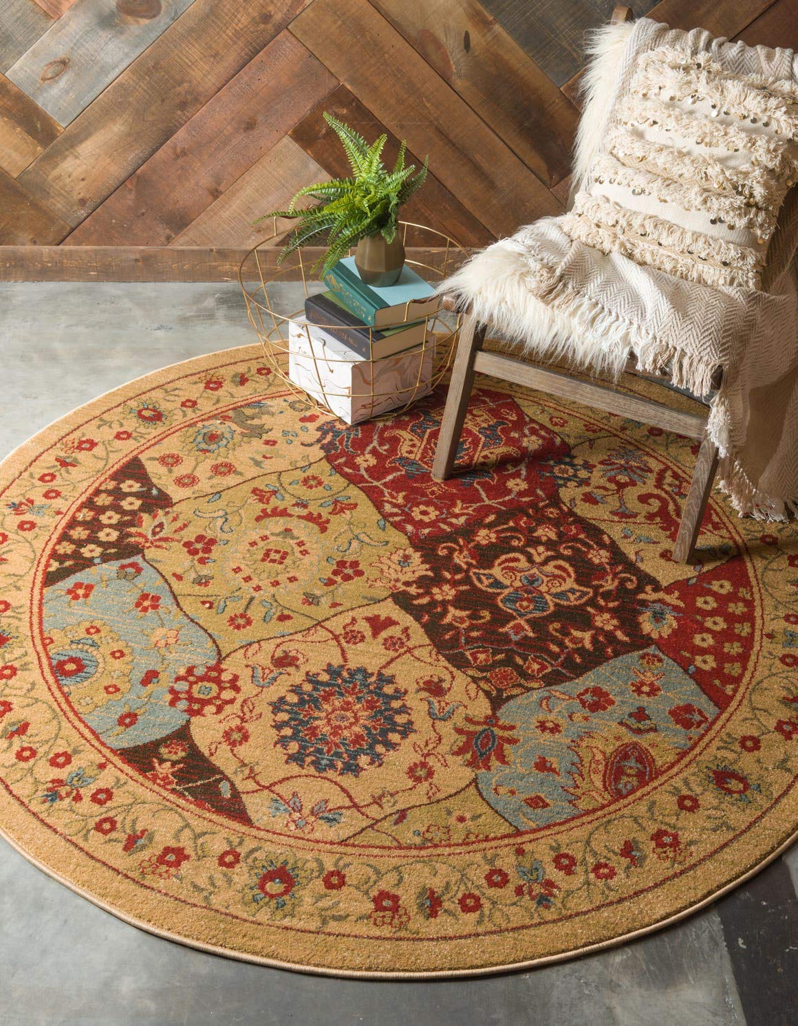 Unique Loom Edinburgh Collection Area Rug - Tulip (8' Round Tan/Red)
