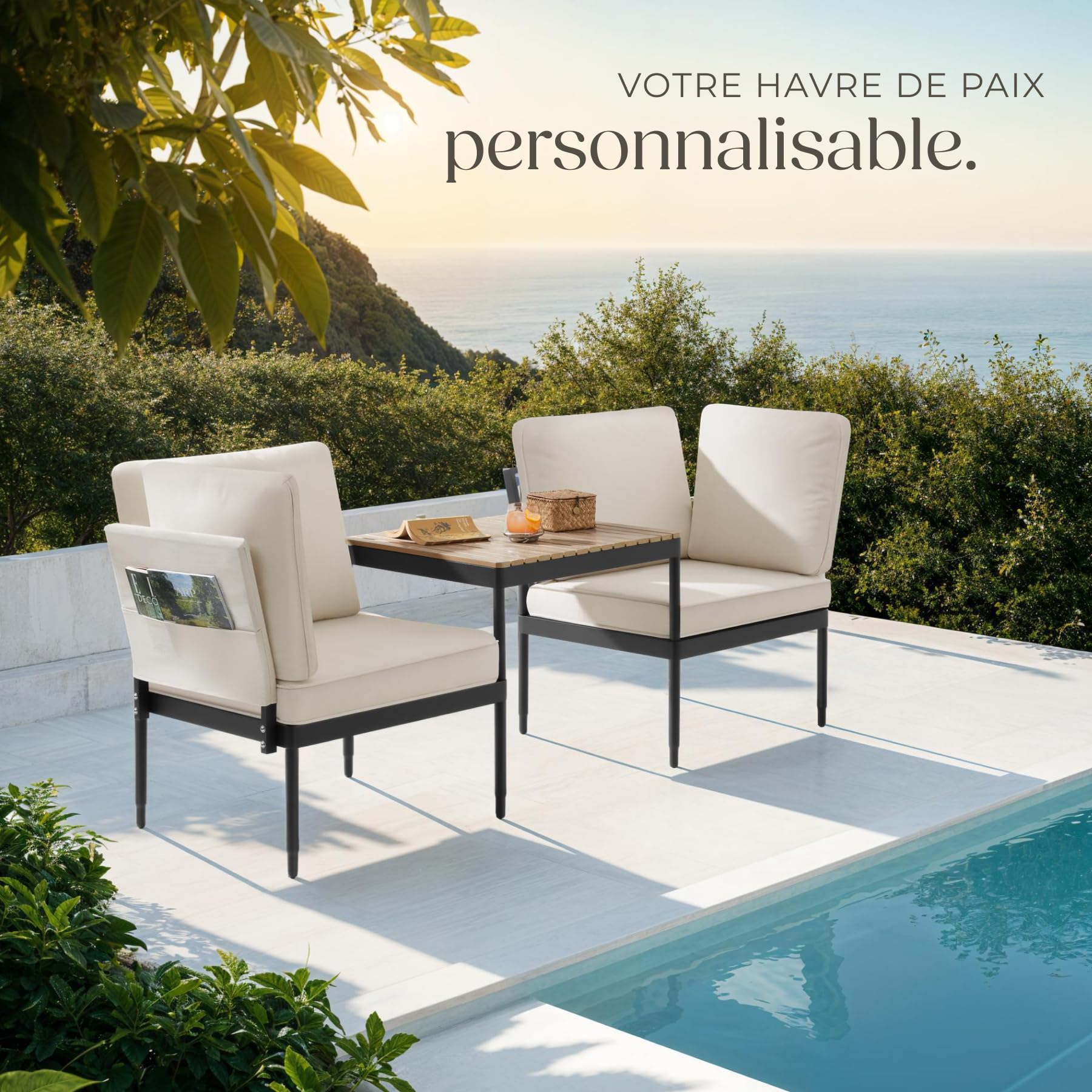 Tectake Salon de Jardin 5en1 Canapé 2 Places Modulable Table de Jardin Coussins épais Cadre Aluminium laqué époxy