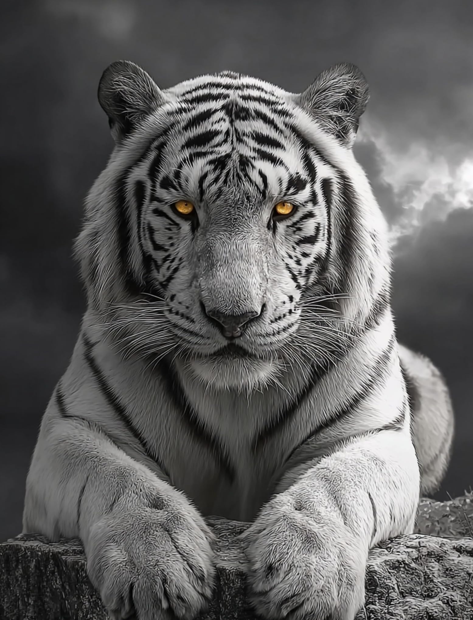 WANGWANGMIAO Paint by Numbers for Adults Beginner,White Tiger's Cold, Stern Eyes Acrylic Painting by Number Kits on Canvas for Home Wall Decor Gift 16x20 Inch，with Frame