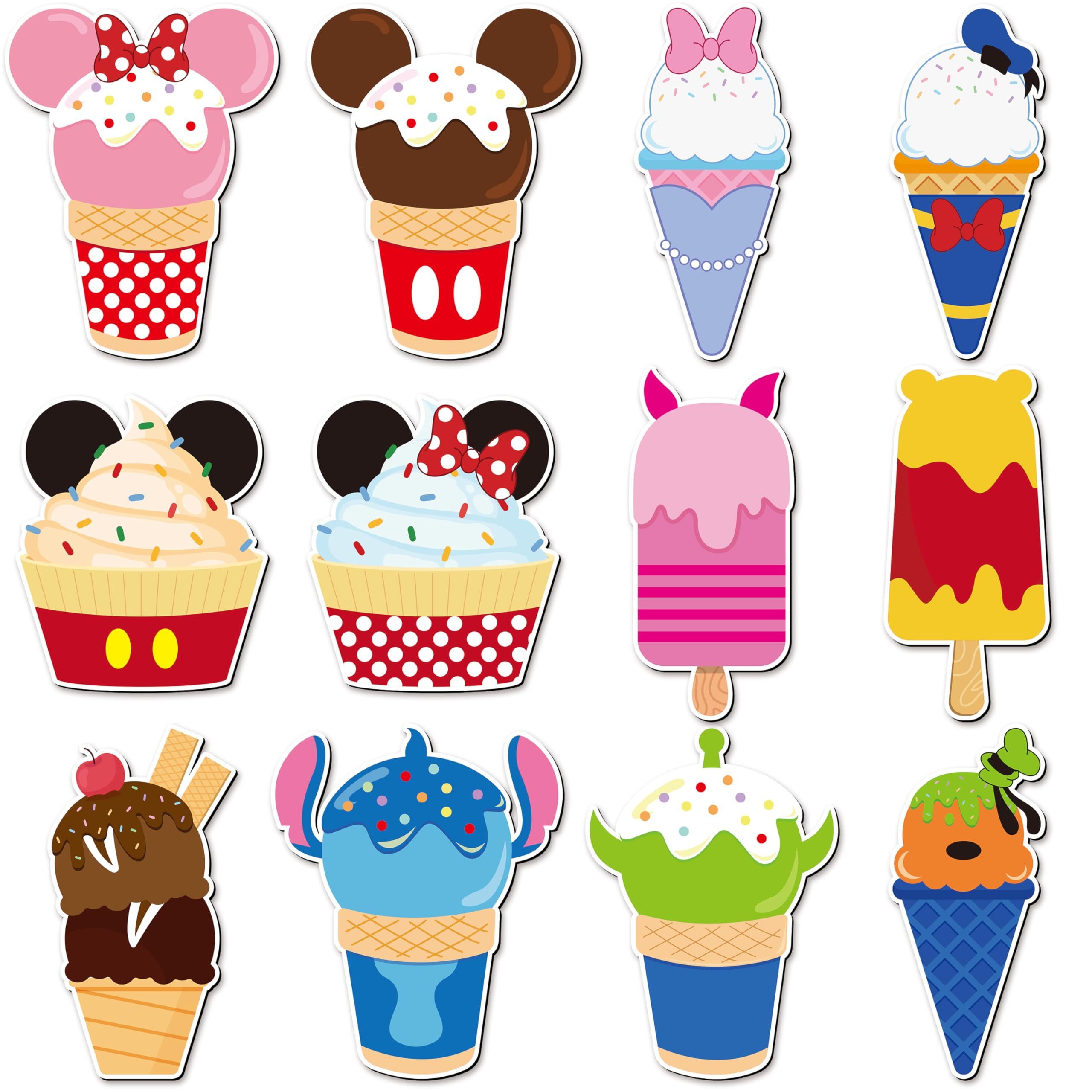 BOpusail 12Pcs Summer Ice Cream Mouse Cruise Door Magnets Cute Style Ice Cream Cruises Entrance Decals Decor Refrigerator Garage Magnet Waterproof Magnetic Sticker for Holiday Carnival Ships Cabin