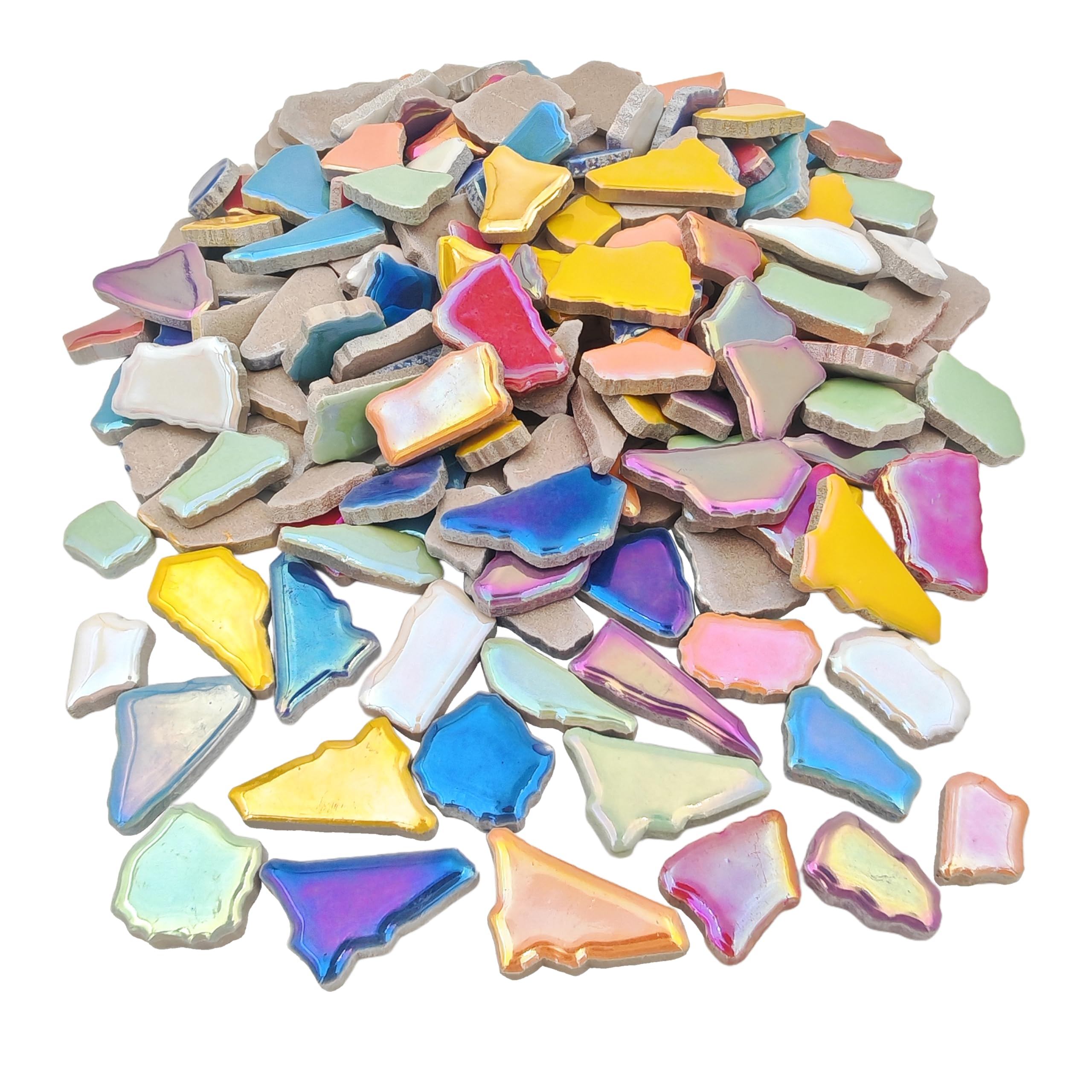 1.1lb Ceramic Mosaic Tiles,Mixed Colour Ceramic Mosaic Pieces for Crafts,Mosaic Tiles for Home Decoration or DIY Crafts,Mosaic Making Supplies (Medium Irregular Iridescent Mixed Colors)