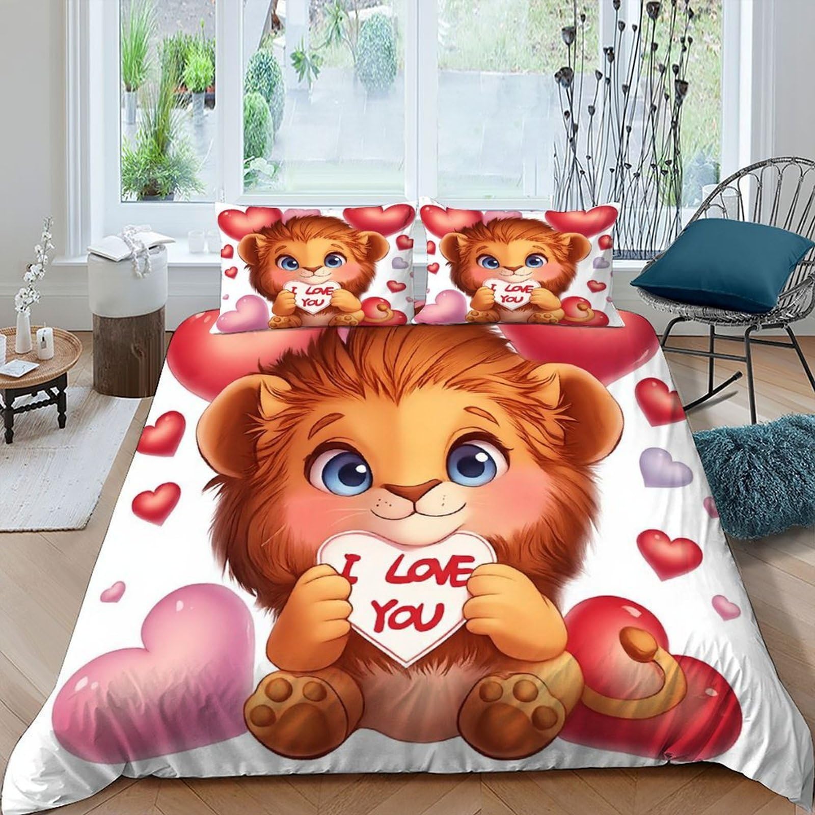Housse de couette microfibre Coeur de Lion pour literie sans repassage