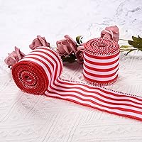 Vista 3 de 2 Rolls Red and White Striped Wired Ribbon for Gift Wrapping/Crafts/Christmas Tree/Wreaths/Bow Decorations, 2-1/2" Wide x 6 Yards