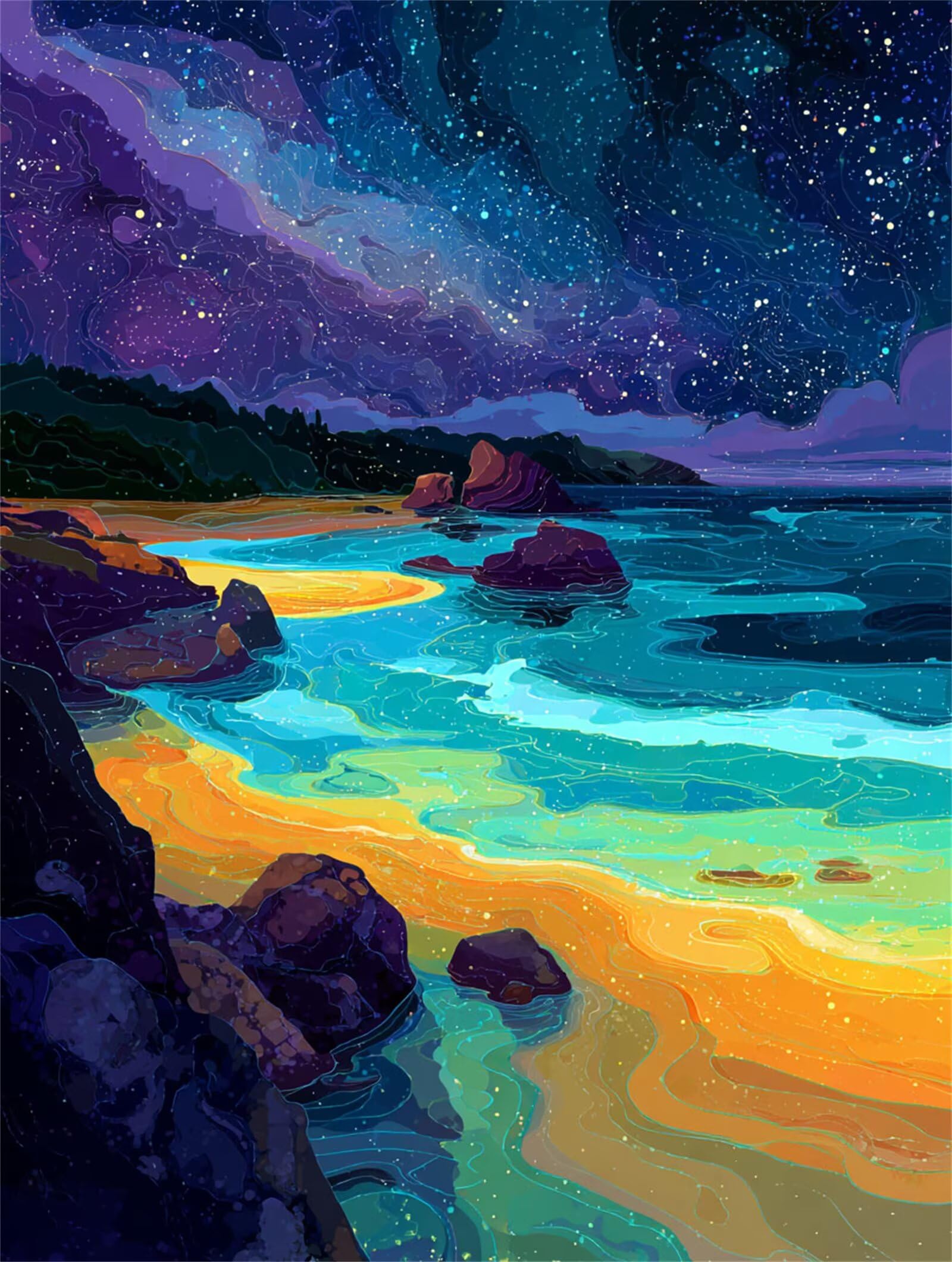 Dipingere con i Numeri Adulti Il cielo stellare, spiaggia Dipingere con i Numeri Bambini DIY Kit, Set Premium con Pennelli, Decorazione Casa & Creativo Regalo, Attività di Tempo libero 90x120cm z-443