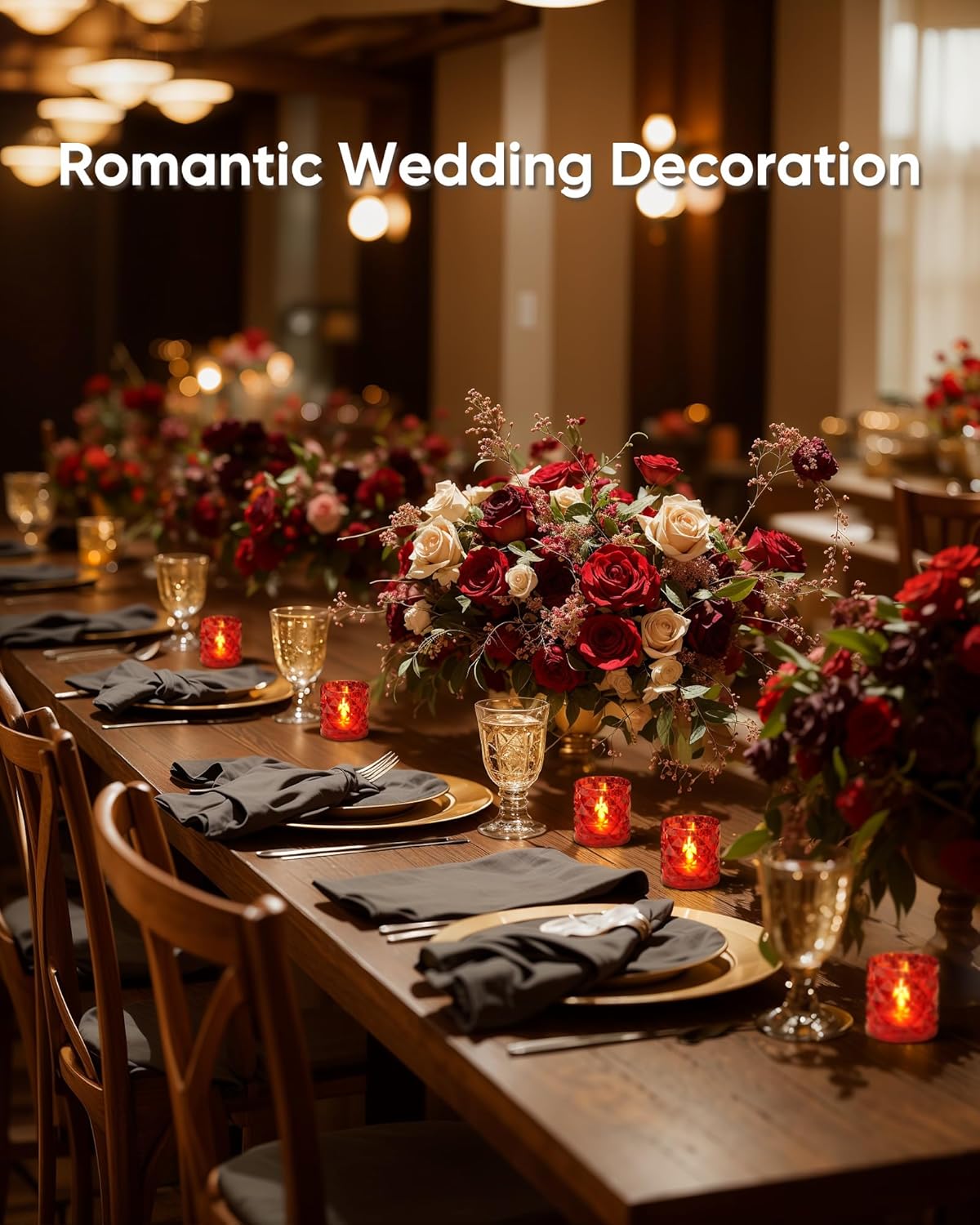 Homemory 2" x 2" Acrylic Votive Candle Holders with Auto Timer Flameless Led Tealight, Battery Powered Fake Electric Candles for Wedding Centerpiece, Table, Christmas Decor (12Pack, Red Base)
