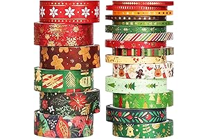 AEBORN Christmas Washi Tape Set - 21 Rolls Gold Foil Christmas Tape