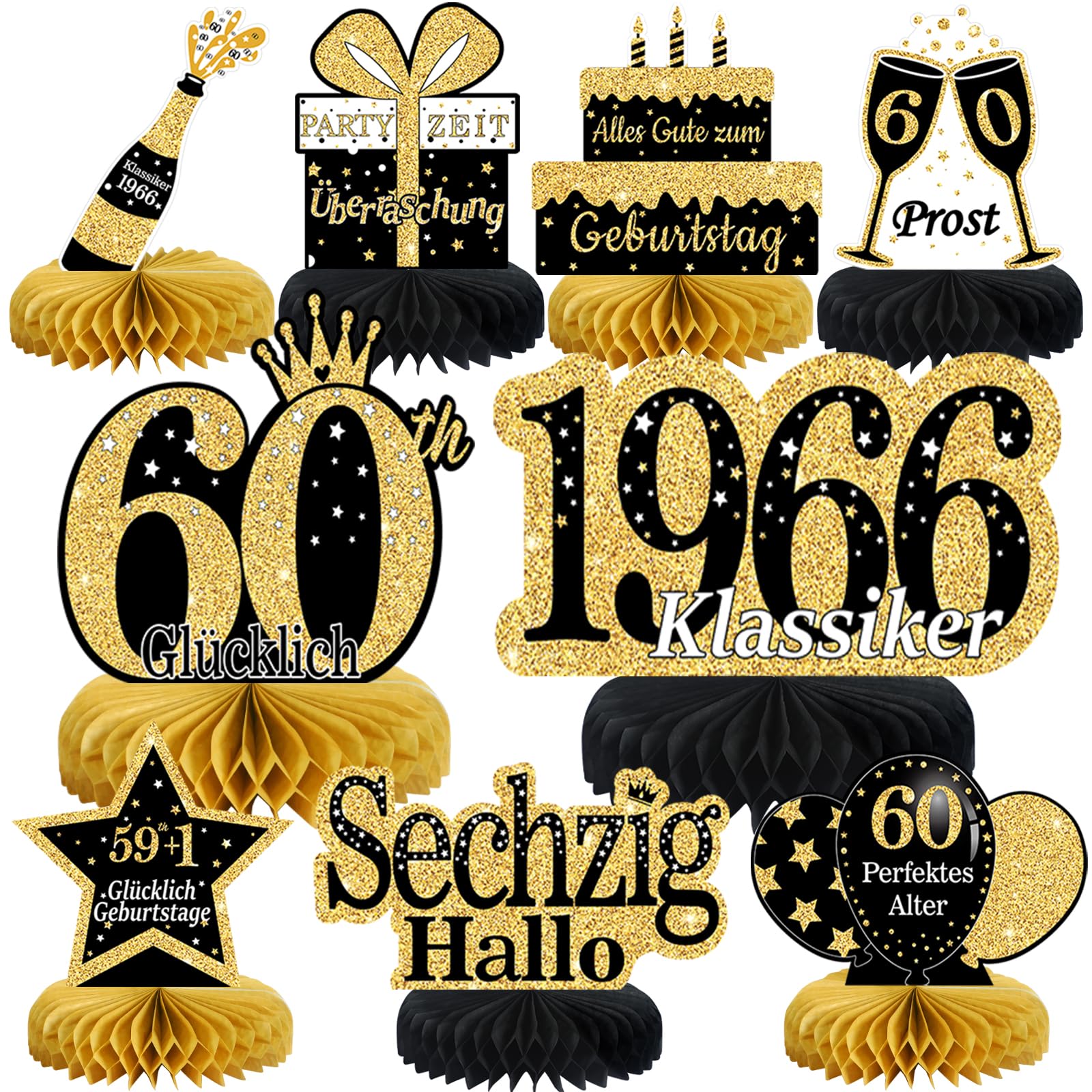 60. Geburtstag Männer 9 Stk Schwarze Goldene Bienenwabe Mittelstück Tischdeko Geburtstag,60 Geburtstag Deko,60 Geburtstag Party Deko Für Frauen und mann,Geschenke Für Männer Geburtstag （Deutsche）