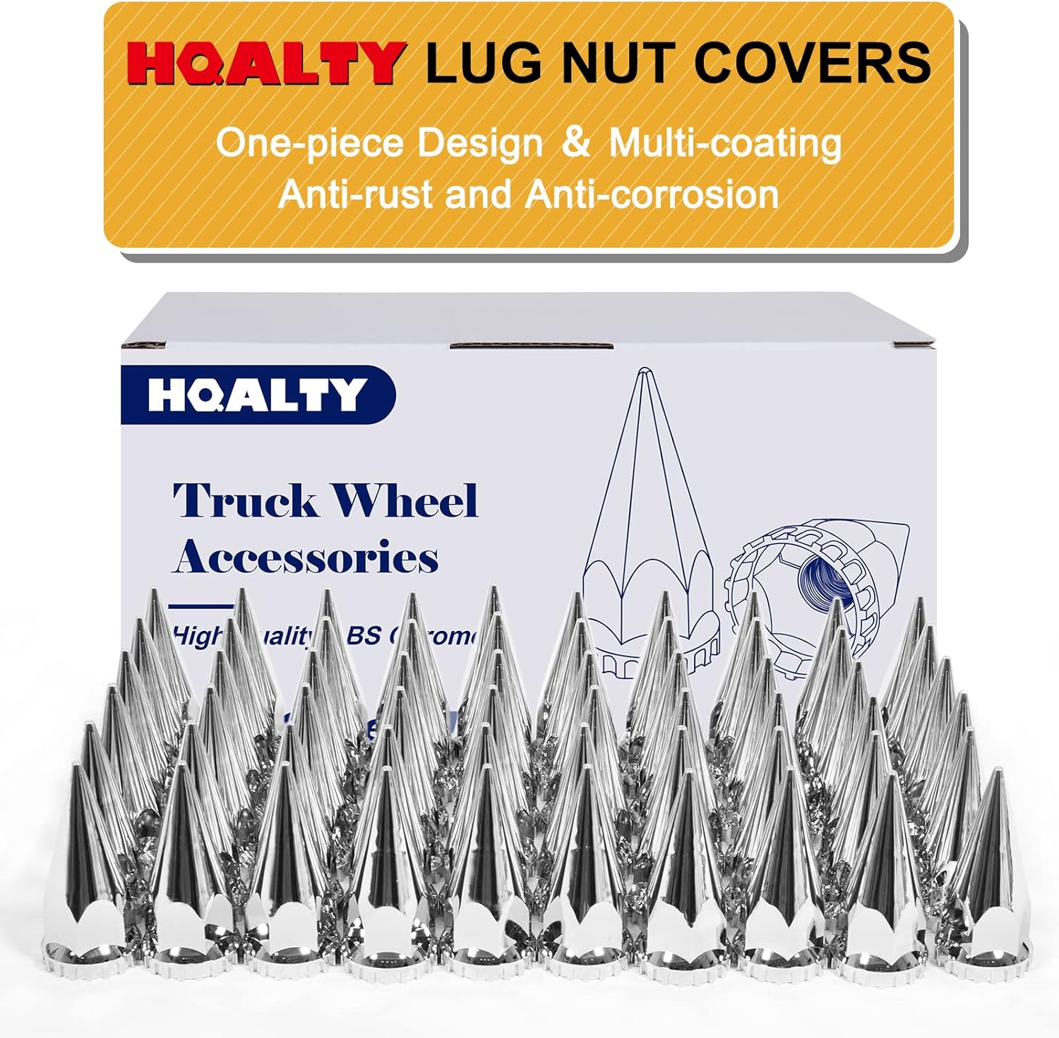 60Pcs Lug Nut Covers 33mm Spike Nut Covers ABS Chrome Plastic Anti-Rust Thread-on Pointed Nut Cover Caps for Semi Truck