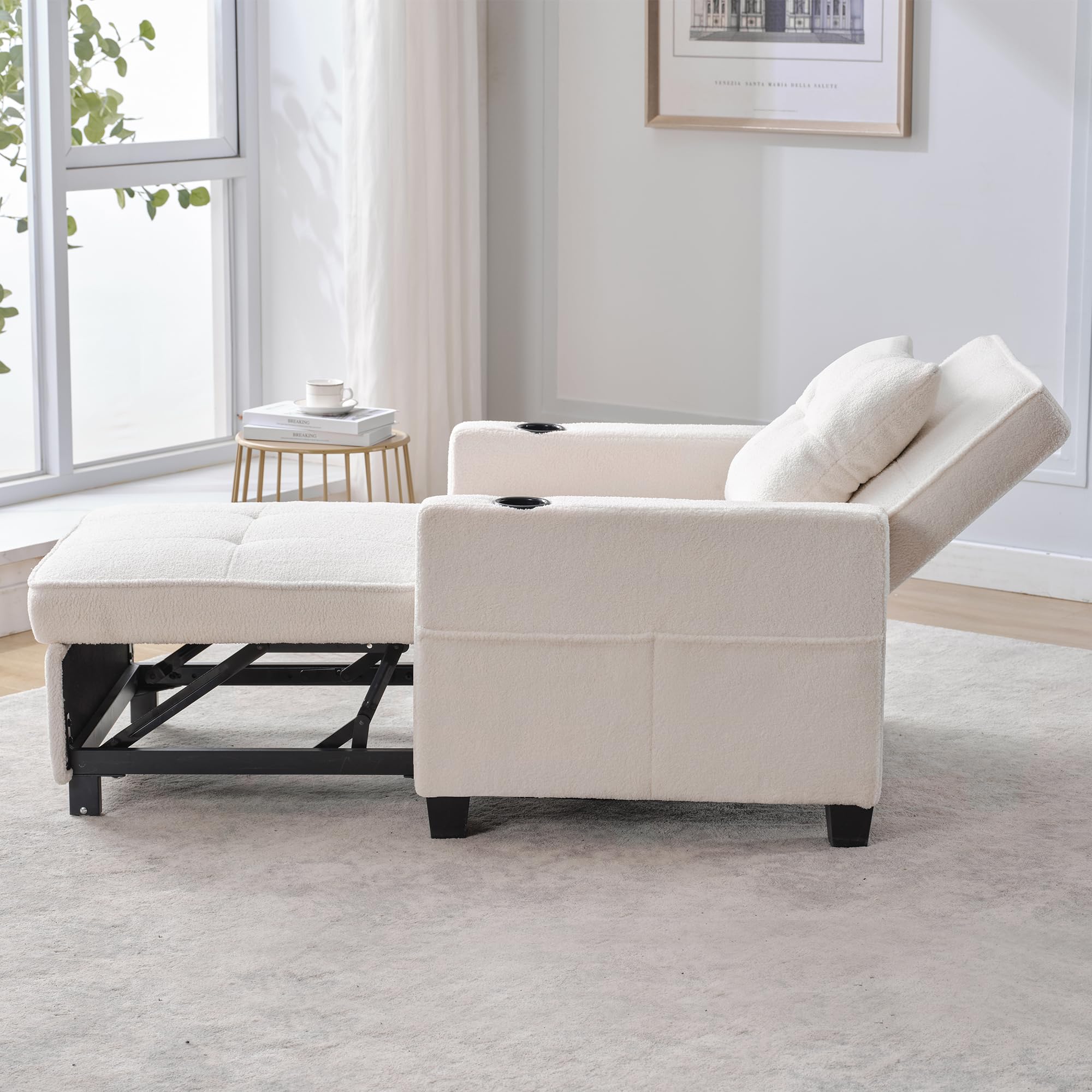 Generisch Sofá cama individual extensible 3 en 1 con soportes para bebidas y conexión USB, sillón ajustable, cama de invitados, ahorra espacio para habitaciones pequeñas, estudiantes, apartamentos