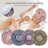 Vista 7 de 4 PCS Gorros de Ducha para Mujeres, Gorros de Baño Elásticos y Reutilizables, Gorro de Ducha de Doble Capa Impermeable, Gorros de Ducha de Baño