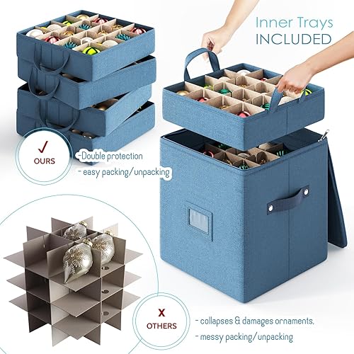 Miniatura 29 de Caja de almacenamiento grande para adornos de Navidad con divisores ajustables, contenedor de plástico para 128 adornos navideños o decoraciones