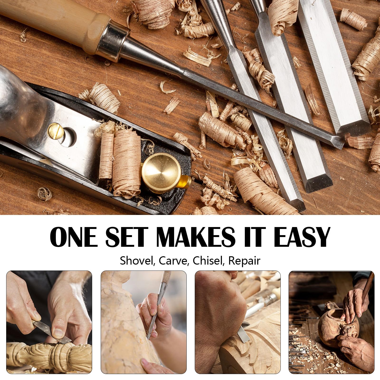 Juego De 8 Cinceles Para Madera, Herramienta De Cincel Manual Para Tallar Madera, Con Piedra De Amolar Y Guía De Molienda, Juego De Cinceles Para Trabajar La Madera De Nogal Negro