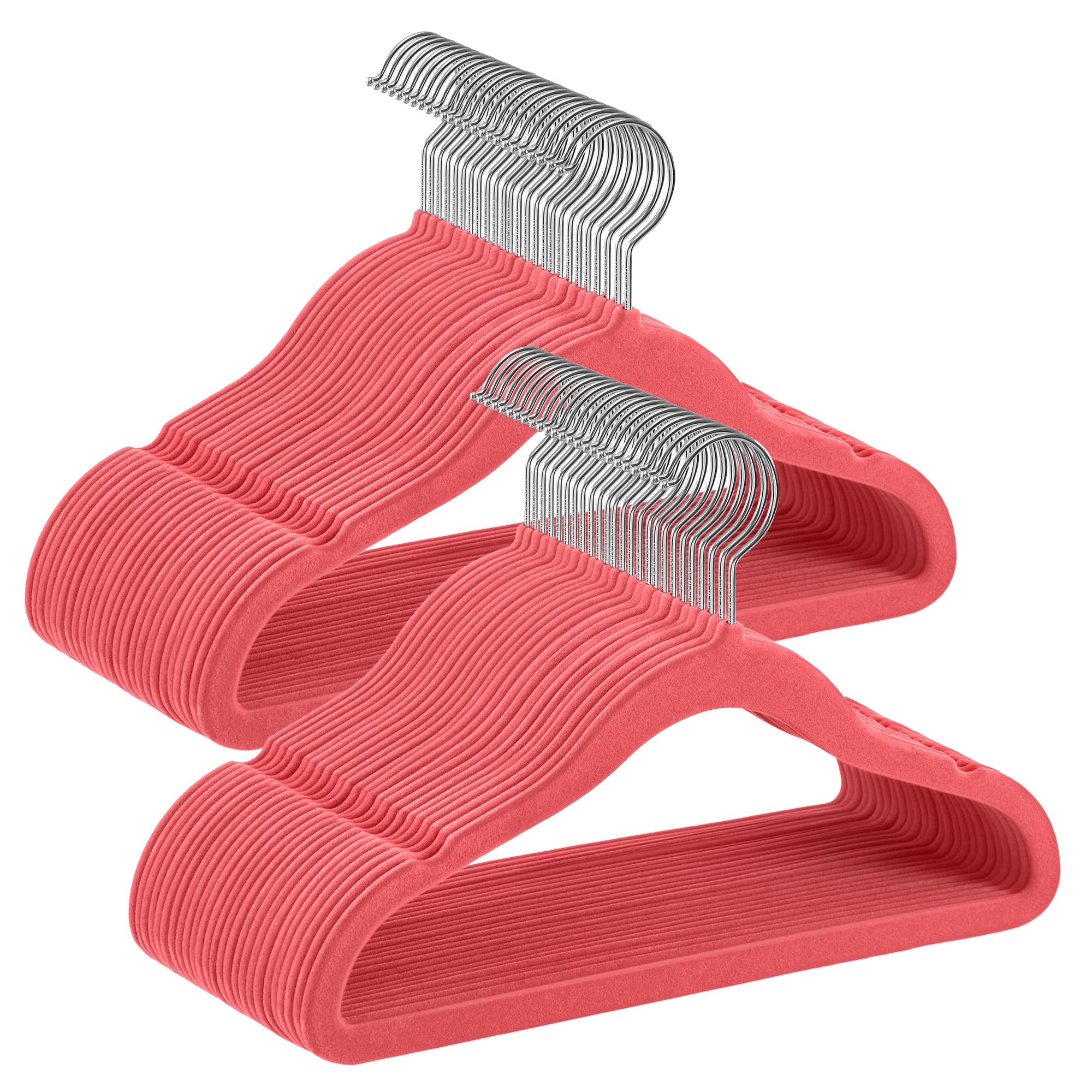 SONGMICS Kinderkleiderbügel, 50er Set Kleiderbügel Kinder, Baby-Kleiderbügel, Bügel Samt, 360° drehbarer Haken in Silber, platzsparend, rutschfest, für Kleiderschrank, erdbeerrot CRF027R05