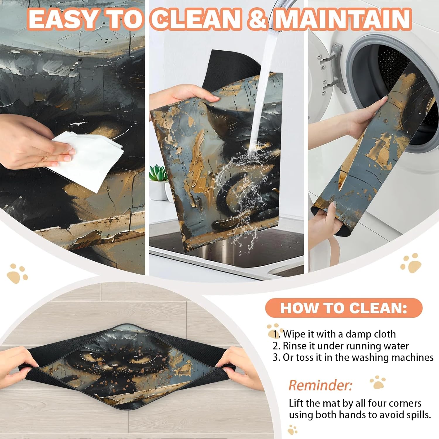 Hexteria Oil Painting Black Cats Dog Cat Food Mat 24 x 32 in Absorbent Leakproof Pet Feeding Mat for Food and Water Bowl Non Slip No Stains Pet Placemat