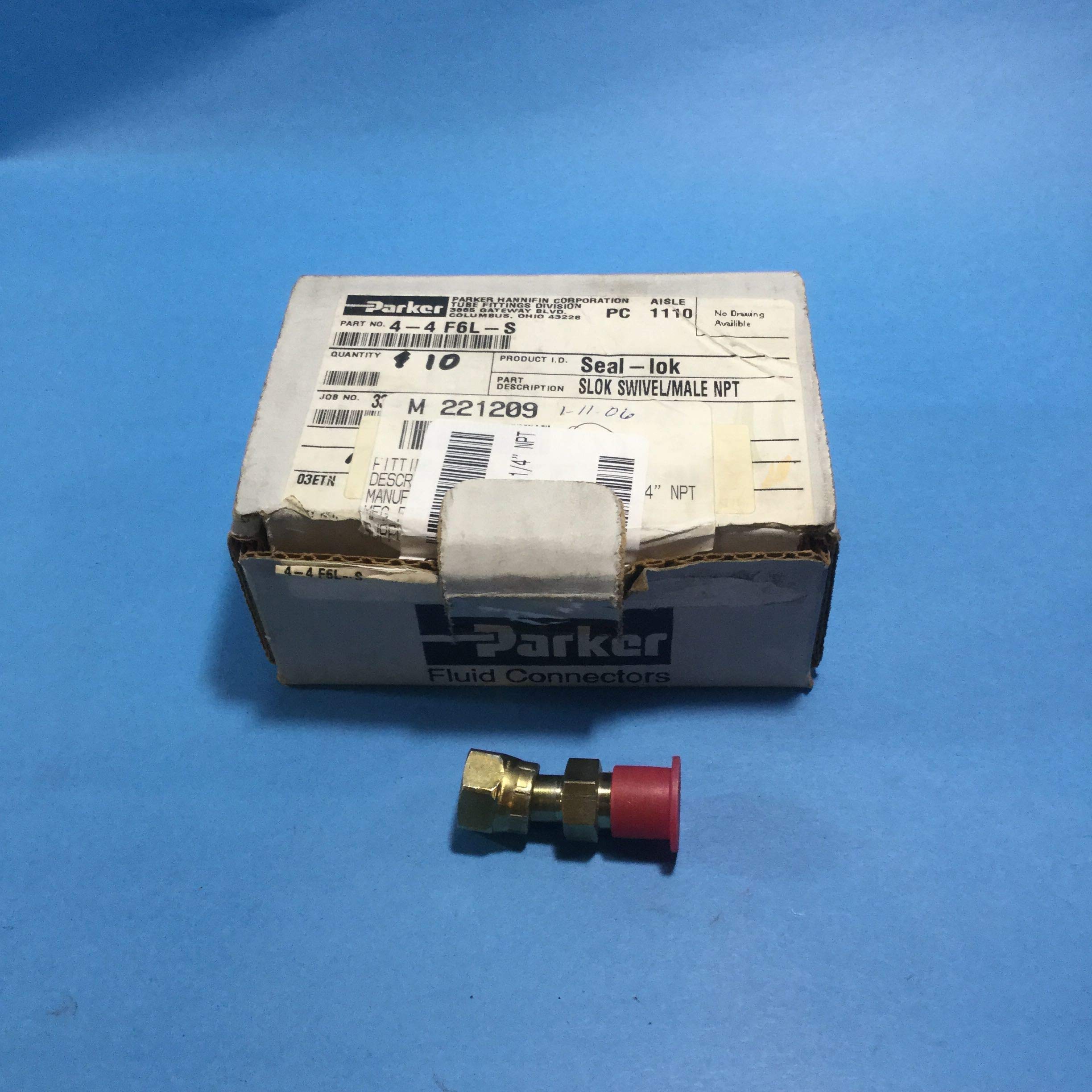 Parker 4-4 F6L-S Seal-Lok Swivel Adapter 1/4 ORFS X 1/4 NPT Male Steel