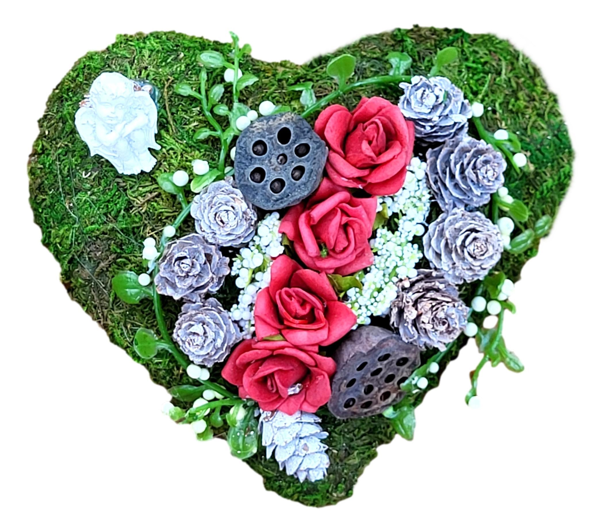 Der kleine Dekoladen Deko & Geschenke by Sabine Faust Lünen Grabherz klein 15cm Urnenwand Grabschmuck Grabgesteck Totensonntag Urnengrab rote Rosen