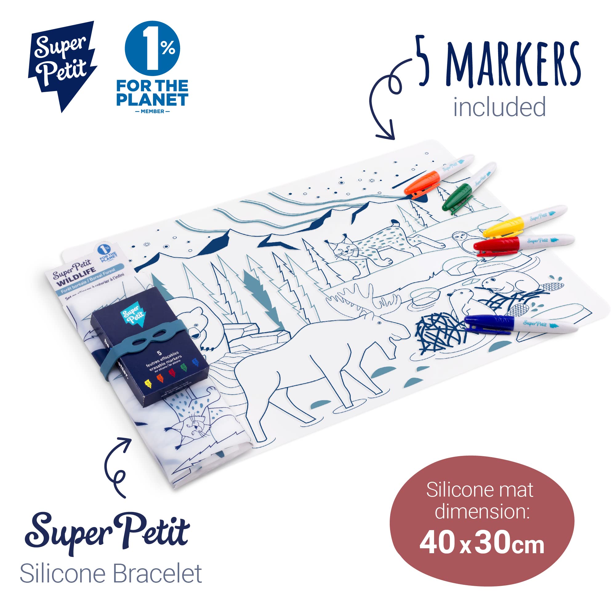 Set De Table à Colorier Réutilisable SuperPetit - Silicome Alimentaire Avec 5 Feutres - Activité Sans Écran Enfant