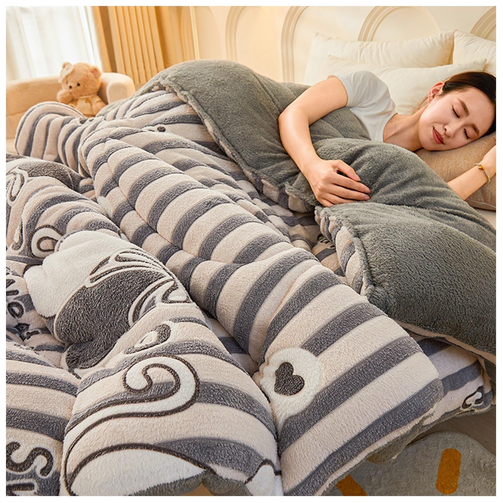 LLiuvcc Thickened Winter Lamb Cashmere Quilt,Double-Sided Warm Lamb Velvet Quilt，All Season Anti-Allergy Down Comforter,Breathable Warmth Fluffy Bedding for Home Bedroom(Color8,200x230cm(5KG))