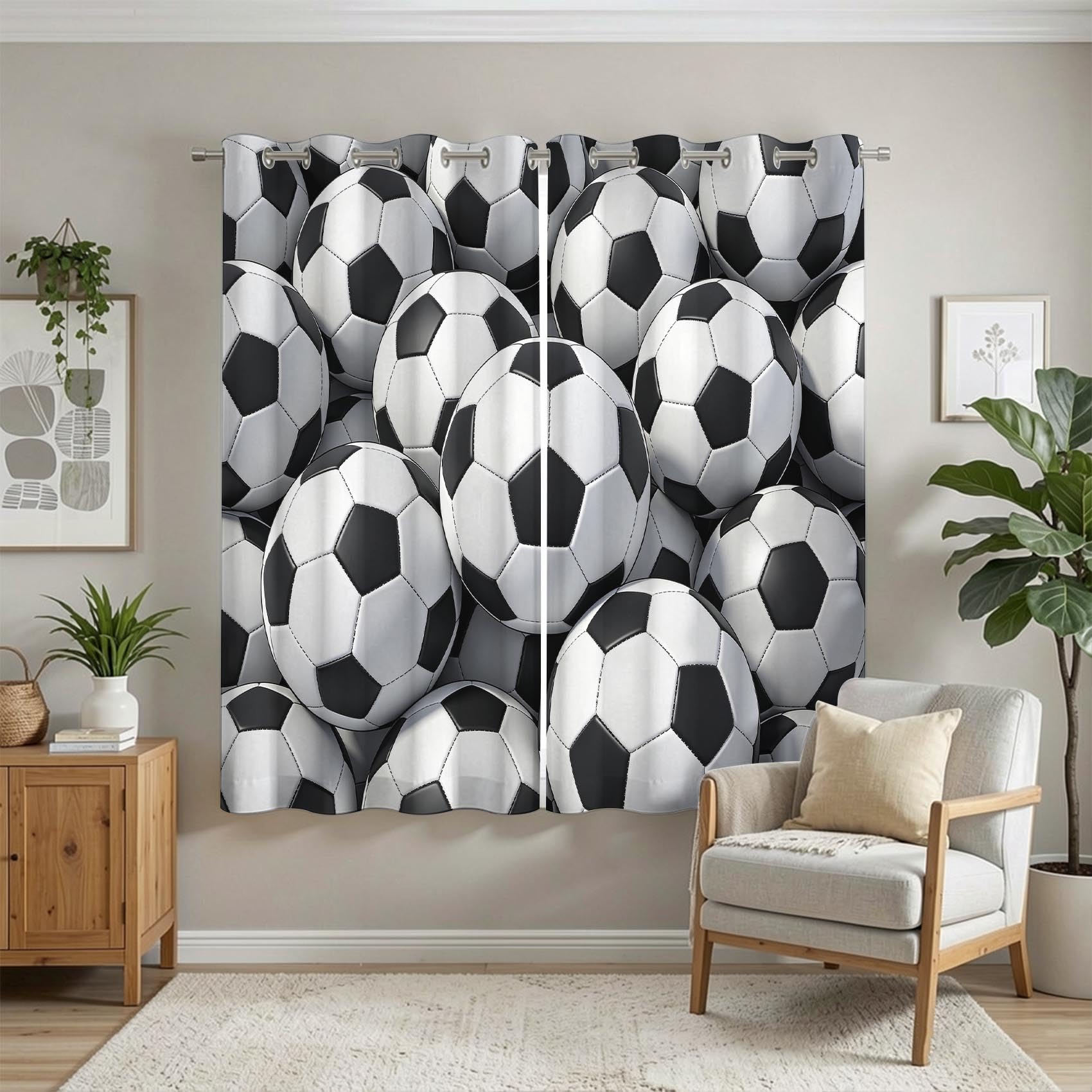 Fußballmuster Vorhänge Blickdicht mit Ösen H 200 x B 100 cm 2er Set