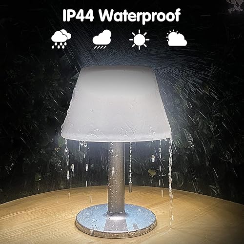 Miniatura 7 de shumi Lámpara de mesa solar LED para exteriores, impermeable, 3 vías, regulable, lámpara de mesa de patio exterior, lámpara solar moderna de Bedsid,