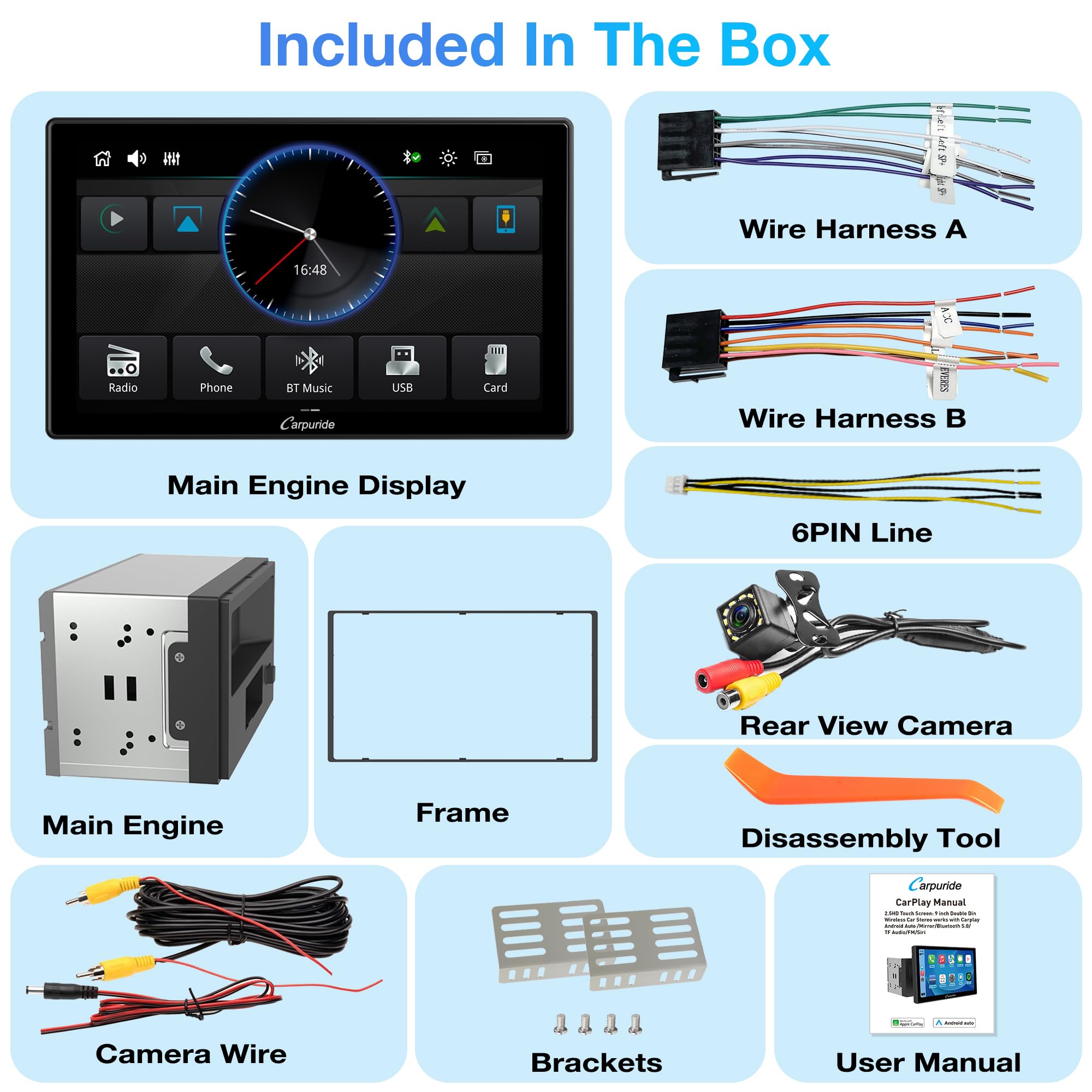 Carpuride YT09S 2-DIN Autoradio avec CarPlay et Android Auto sans Fil | Écran Tactile IPS HD de 9 pouces avec Navigation GPS, Mirror Link, Commande Vocale, Cam de Recul, Bluetooth, USB,FM et SWC