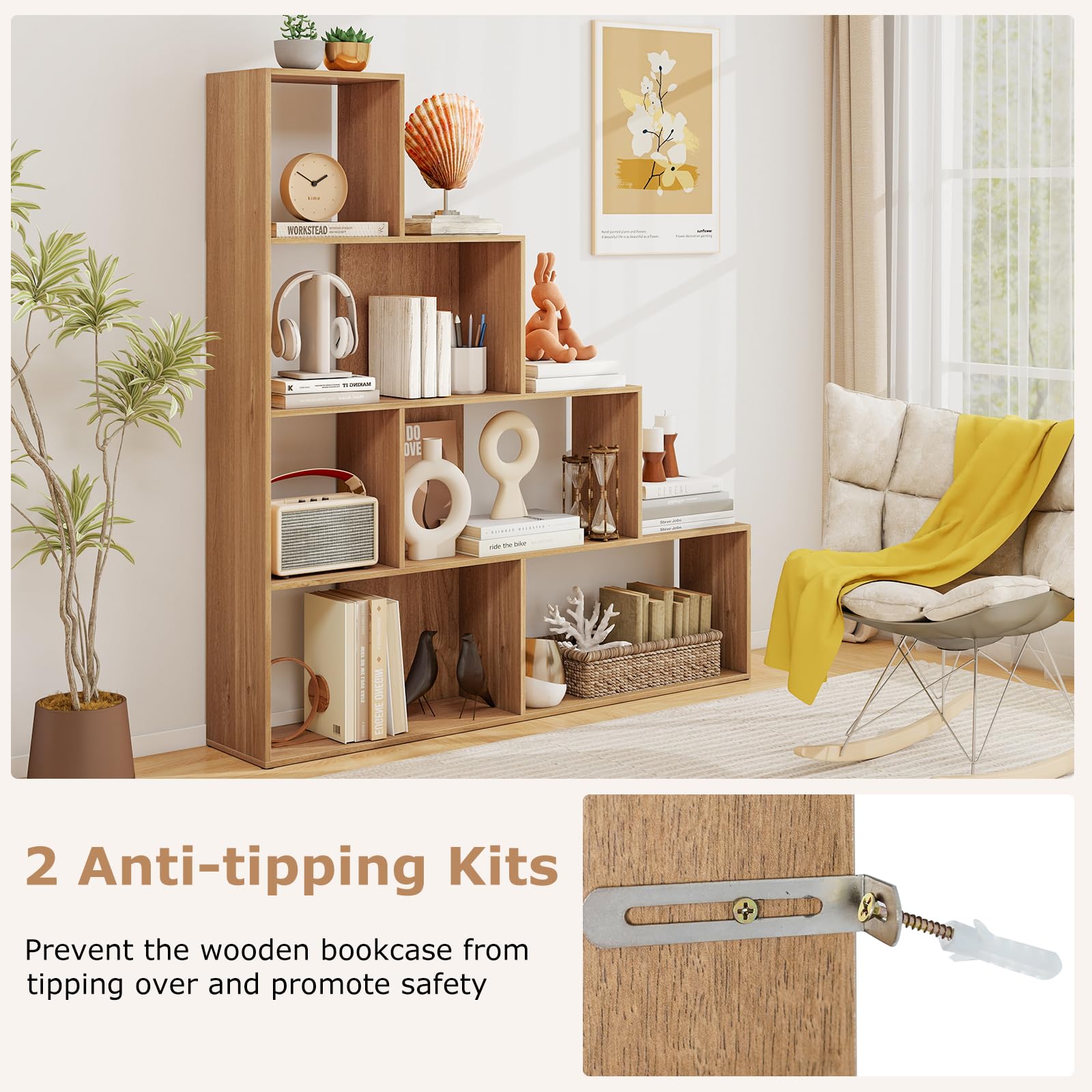 L Shaped Freestanding Ladder Corner Bookshelf With 6 Cubes - Costway - View #5