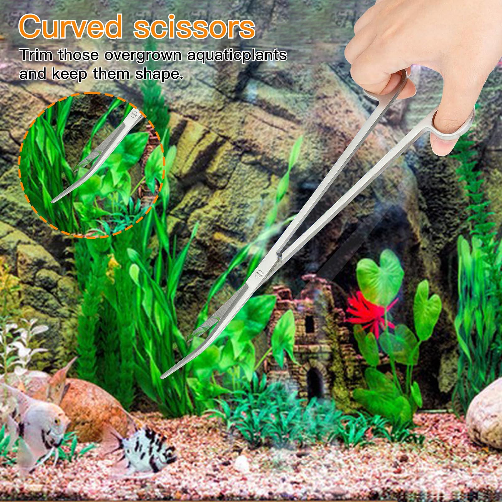 5 in 1 Attrezzi Piante Acquario,in Acciaio Inox Acquatiche Set di Utensili Set Accessori per Acquari Pinzette per Piante Acquatiche Scissor Substrato Spatola Kit di Base per Strumenti Acquario
