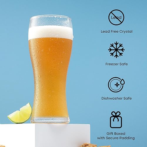 Miniatura 6 de JoyJolt Callen - Juego de 4 vasos de cerveza de 15.5 onzas, vaso de cerveza artesanal, vasos Pilsner, vaso de cerveza IPA. Vaso de cerveza de vidrio