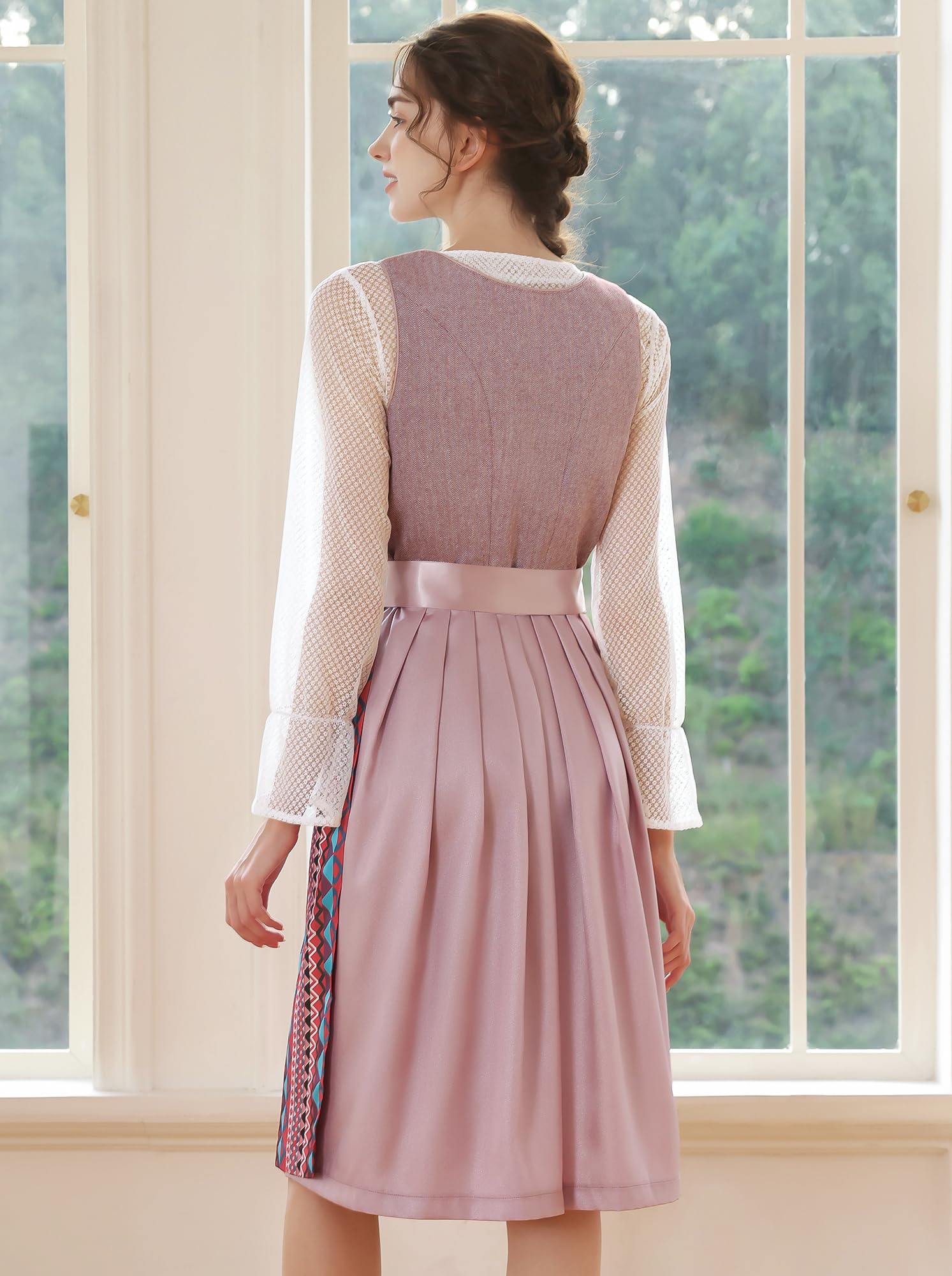 EIISSION Dirndl Damen midi Lang Dirndl Trachtenkleid Trachtenrock Dirndl-Komplettsets Trachtenmode Trachten Damen mit 3 Teilig Dirndl Schürze Dirndlbluse Oktoberfest Dresses Dirndlkleid