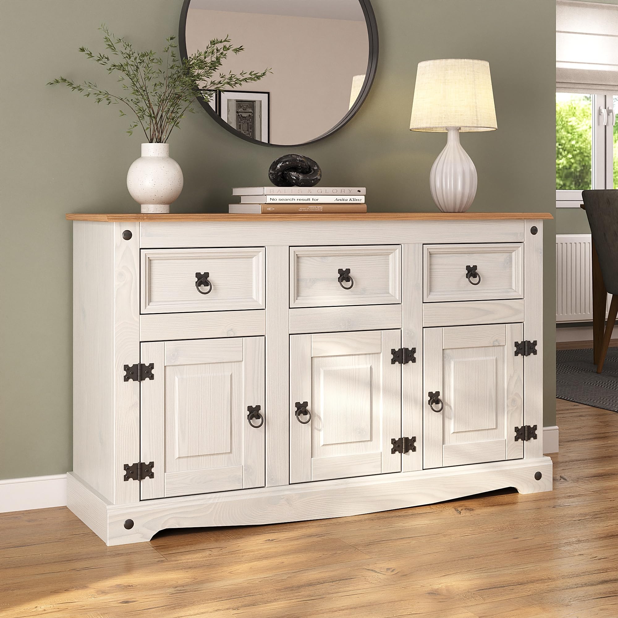 Mews Corona White Sideboard 3 Door 3 Drawer Mexican Solid Pine Wood from B&Q