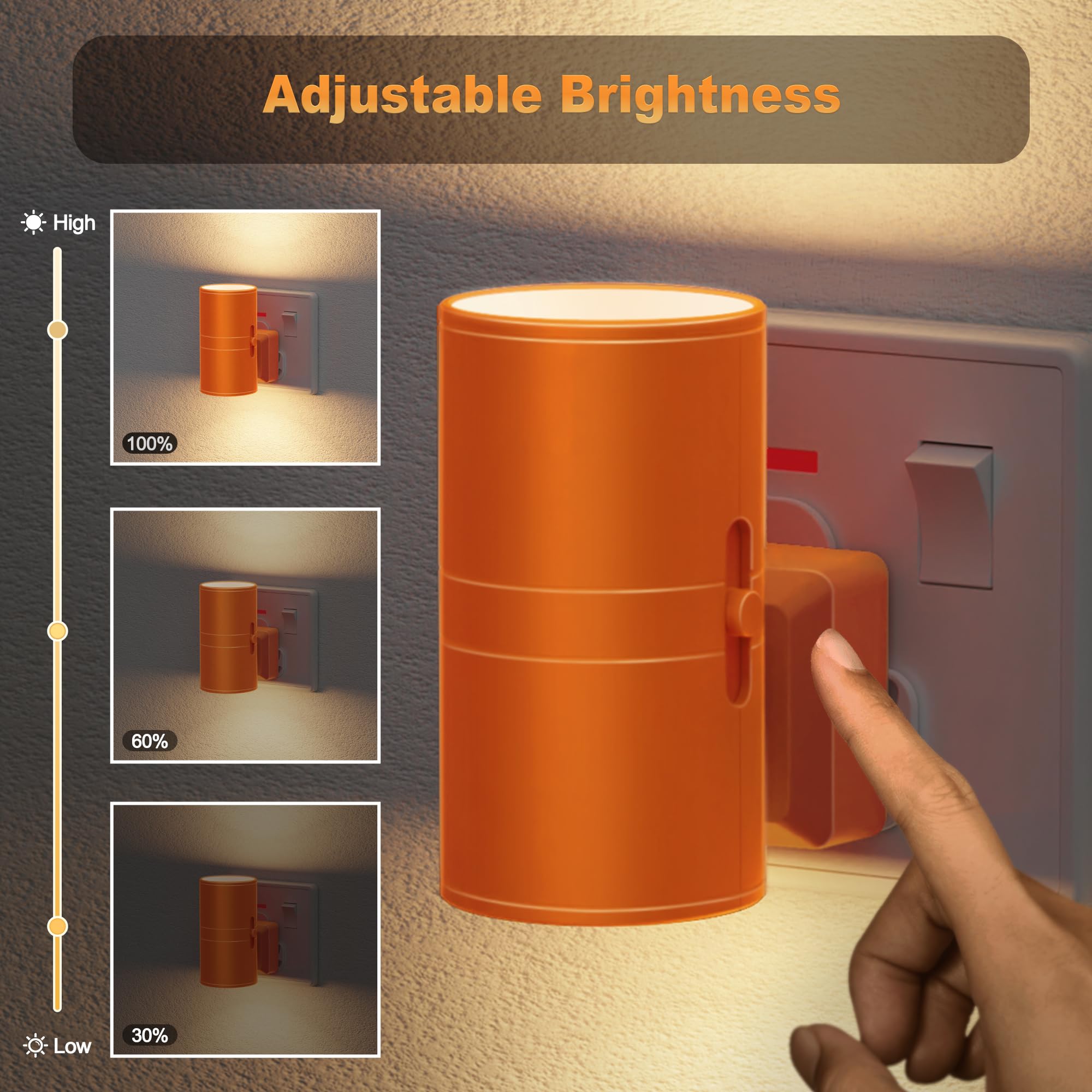 JandCase Night Light, Night Light Plug in Wall, Dusk to Dawn Sensor, Dimmable Nightlight 0-100LM, 3000K Warm White - Image 2
