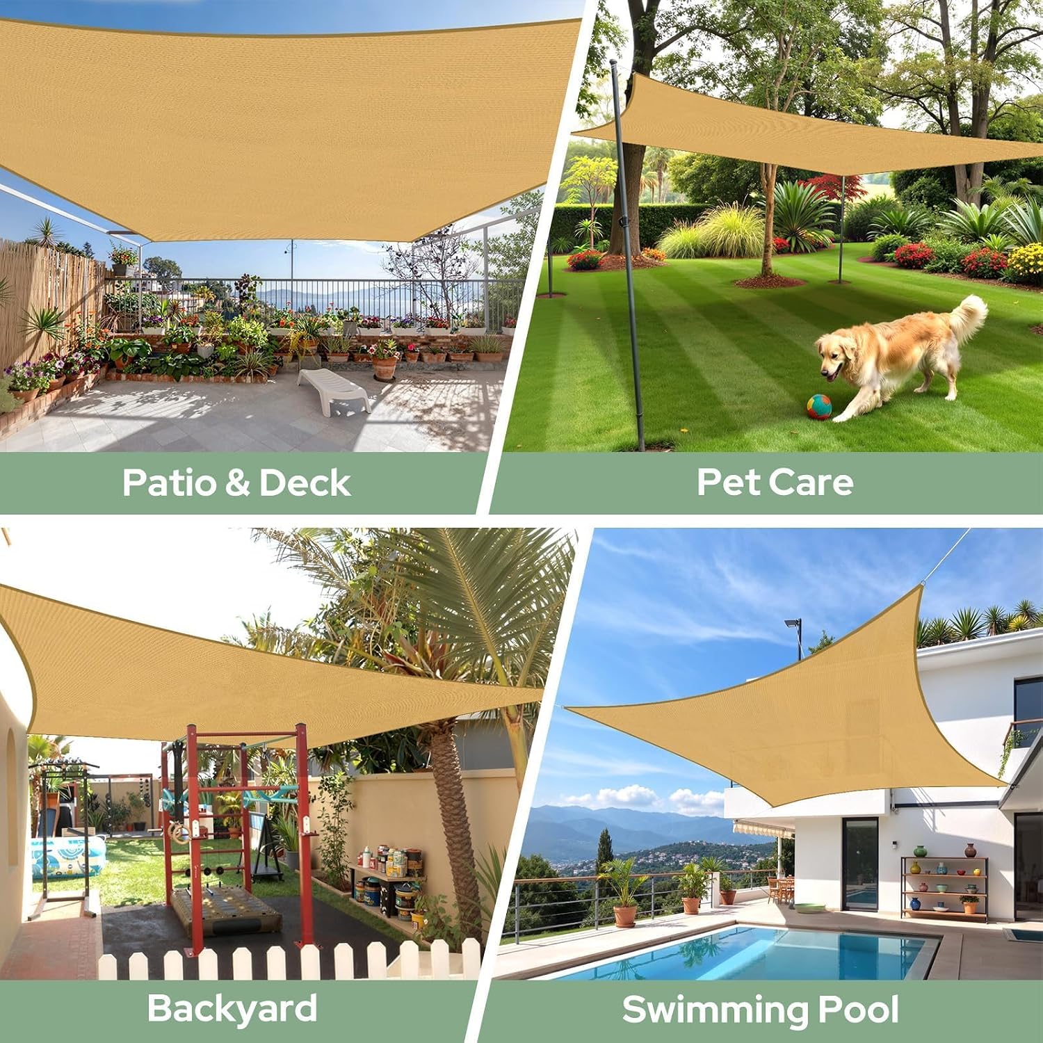 TasticTotes Rectangle Sun Shade Sail - 8' x 10', 95% UV Blockage, HDPE Sunshades for Outdoor Patio, Yard, Deck, Garden, Lawn, Permeable Awnings for Patio Shade with Reinforced Corners & Ropes (Sand)