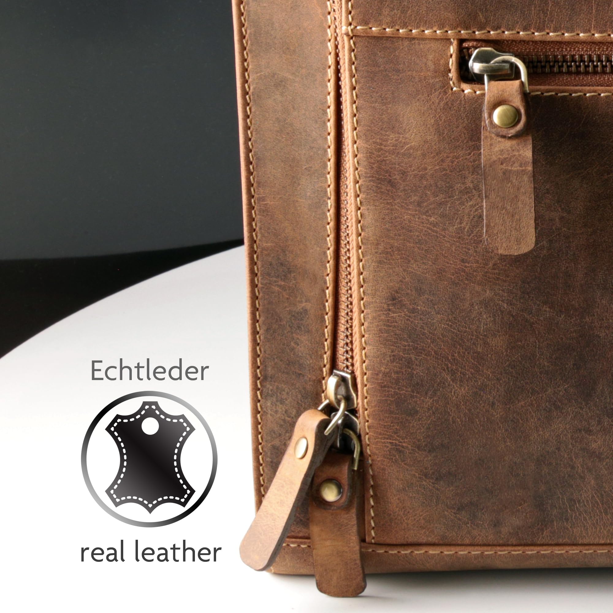 Fa.Volmer ® braune Laptop-Tasche aus echtem Büffel-Leder für MacBooks, Notebooks, Laptops und Tablets bis zu einer Größe von 14″ | Aktentasche A4 | Modell: Riverside