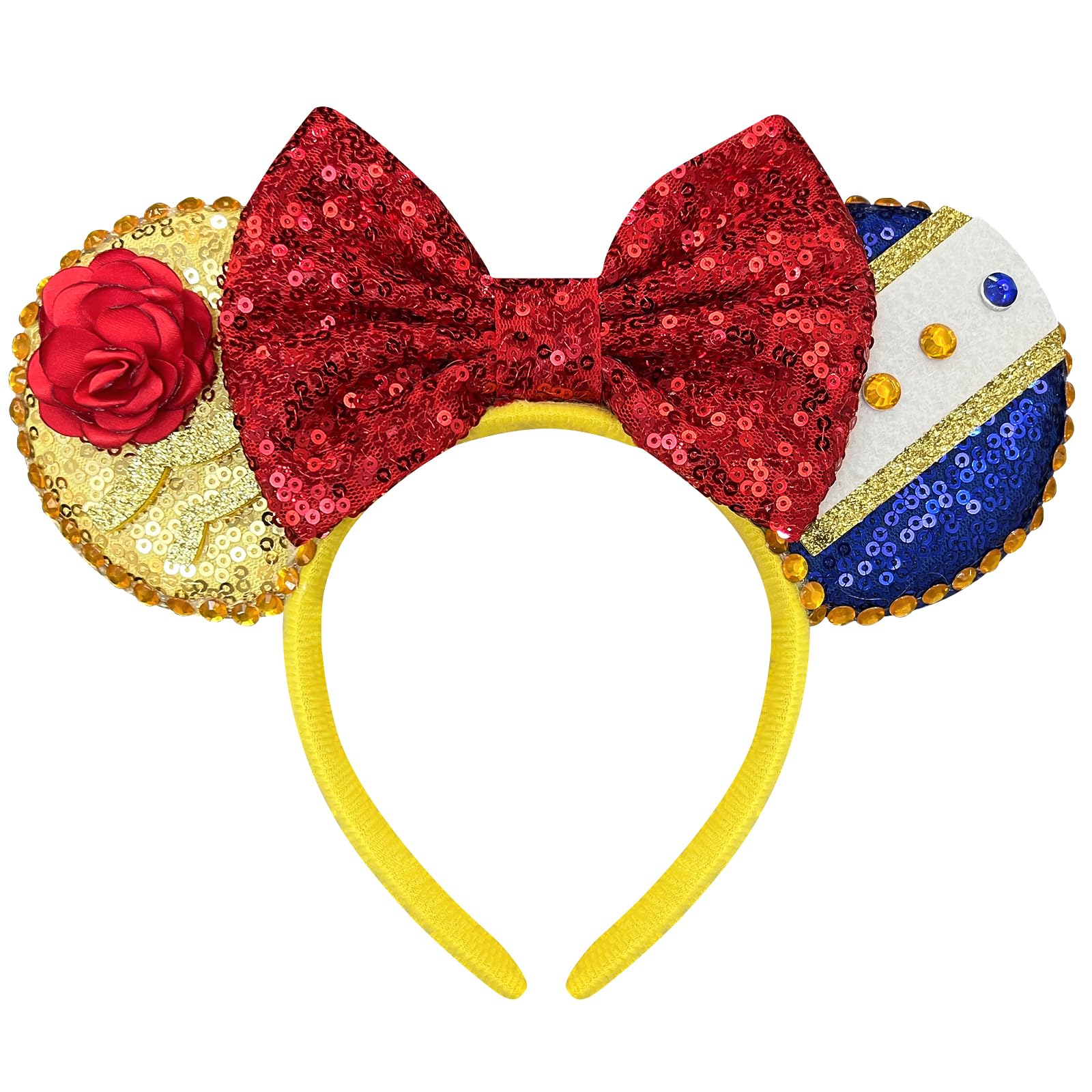 Bmobuo Mouse Ears Headband for Women, Rose Mouse Ears Sequin Bows Headband for Adult Park Ears