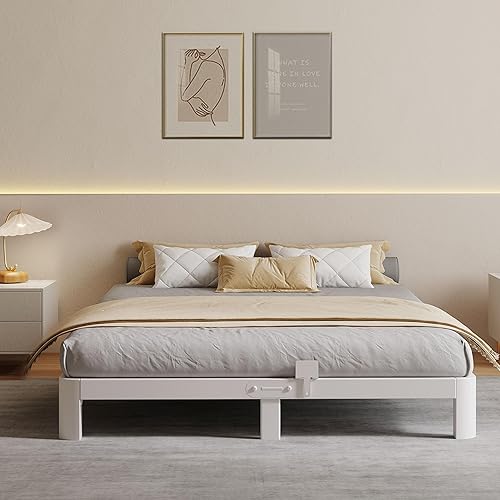 Miniatura 5 de Base de cama de 4 pulgadas, color blanco, tamaño matrimonial, perfil bajo, no necesita somier, cabecera de bricolaje, tapones de colchón, camas
