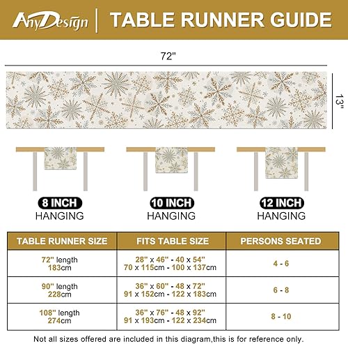 Vista 7 de AnyDesign Camino de mesa navideño de invierno, mantel de copo de nieve dorado y plateado, 13 x 72 pulgadas
