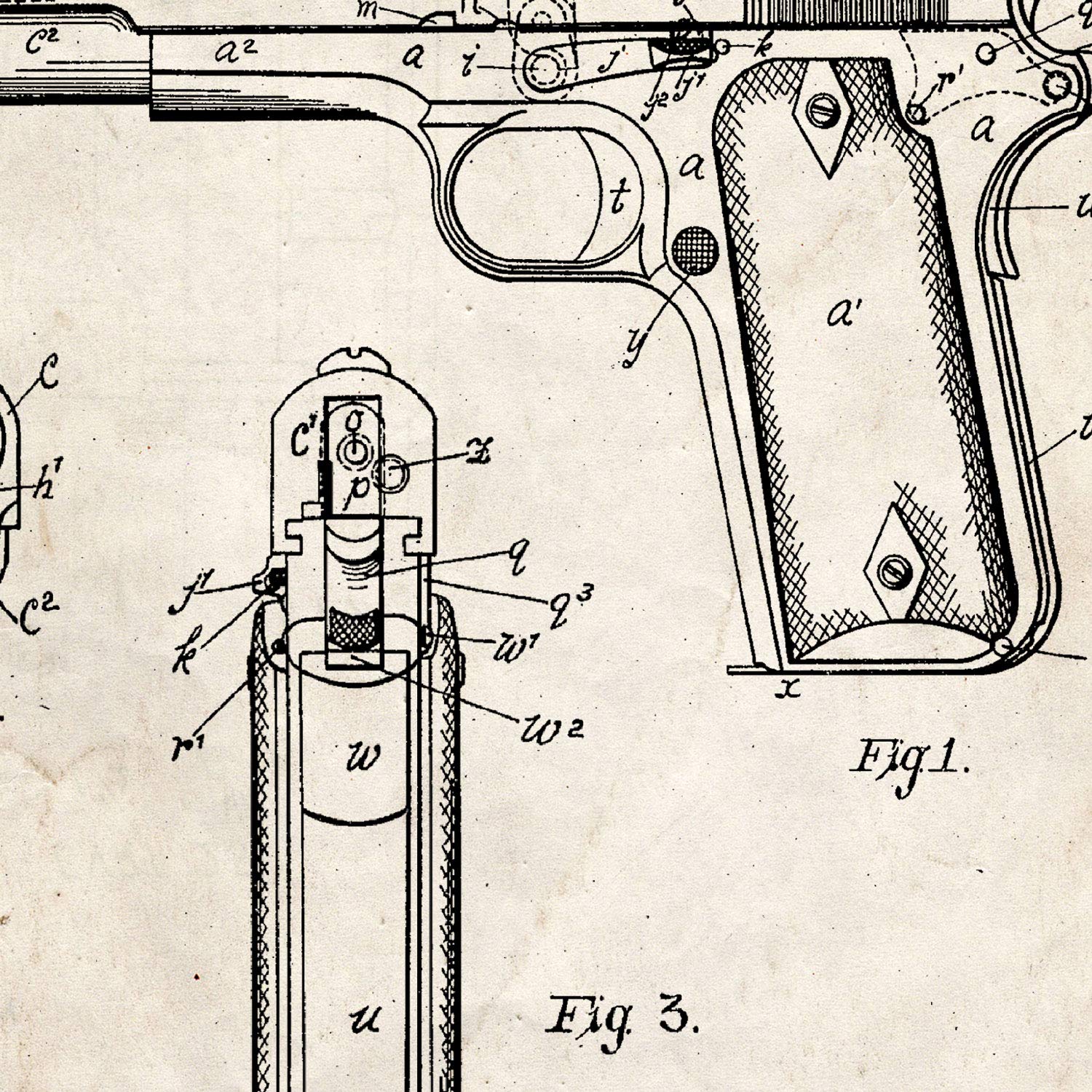 Nacnic Poster with Patent Browning. Sheet with old design patent in A3 ...