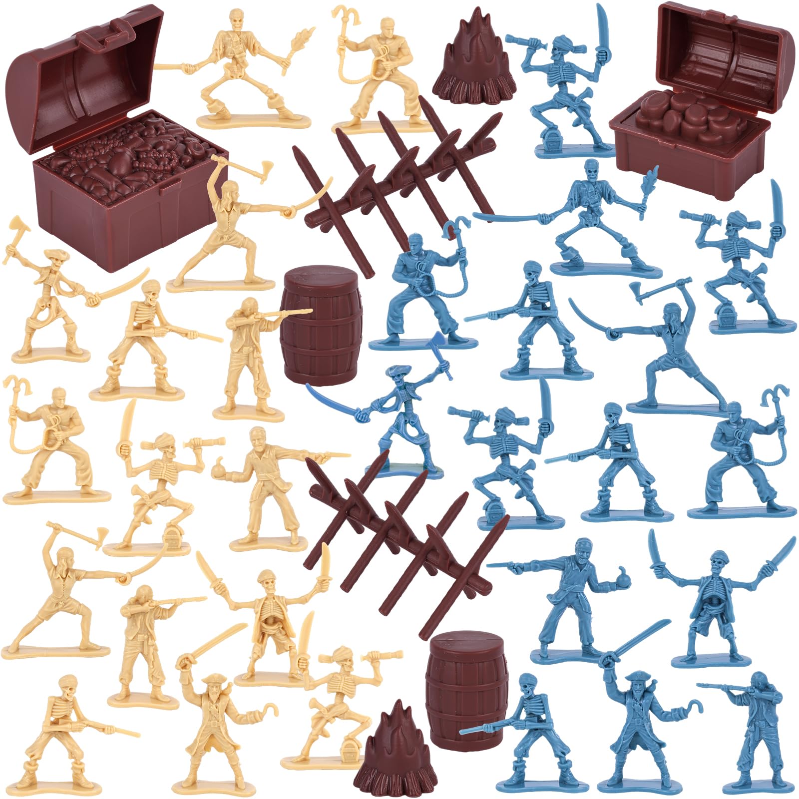 MCPINKY 70PCS Pirate Toy Set, 2 Colors Pirate and Skeleton Warriors Figures Plastic Pirate Toys for Kids Birthday Easter Christmas