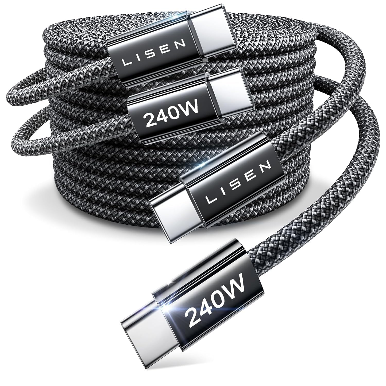 LISEN USB C to USB C Cable, 240W PS/2 Charging Cable [10FT, 2 Pack] Type C Charger Fast Charging USBC to USBC Cable for iPhone 17 16 15 Pro Max iPad MacBook Neo Air Pro,Black 10FT+10FT Black 2